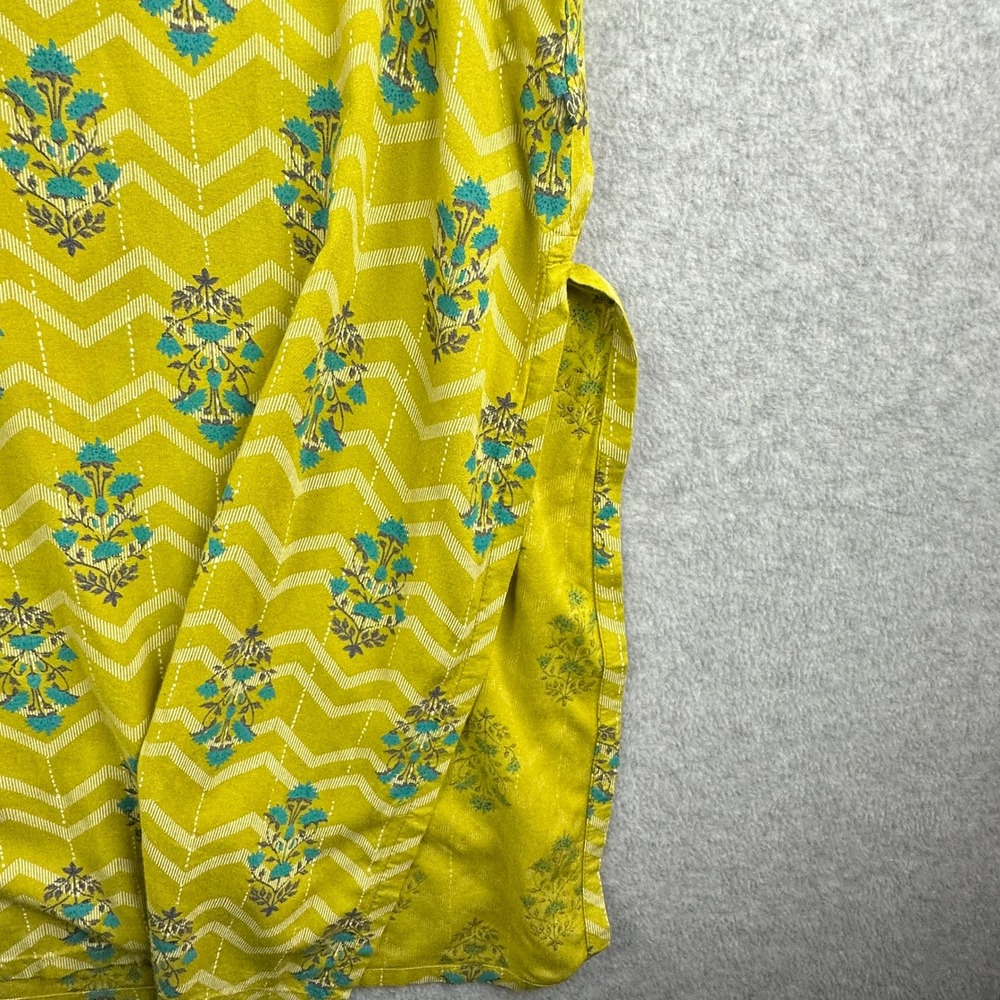 Avaasa Yellow Floral Chevron Kurti Tunic Dress XXL Lagenlook Roll Sleeve Boho - Picture 11 of 16